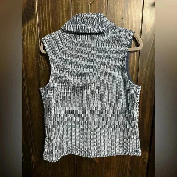 Chaps Blue and White Knit Button Front Shawl Collar Sweater Vest, Size Large - Picture 9 of 10